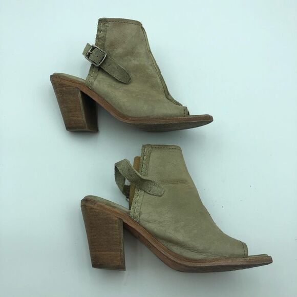 Frye Izzy Artisan Leather Cream Gray Open Toe heel Sling Sandals Women’s Size 7B - Picture 5 of 12